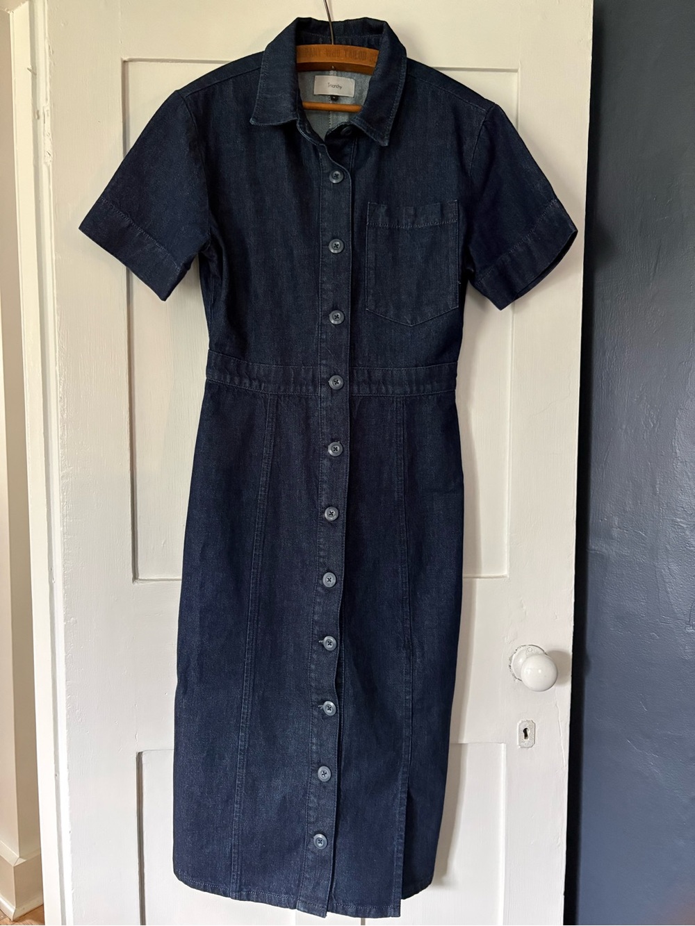 Classic Dark Indigo Button-Front Midi Dress